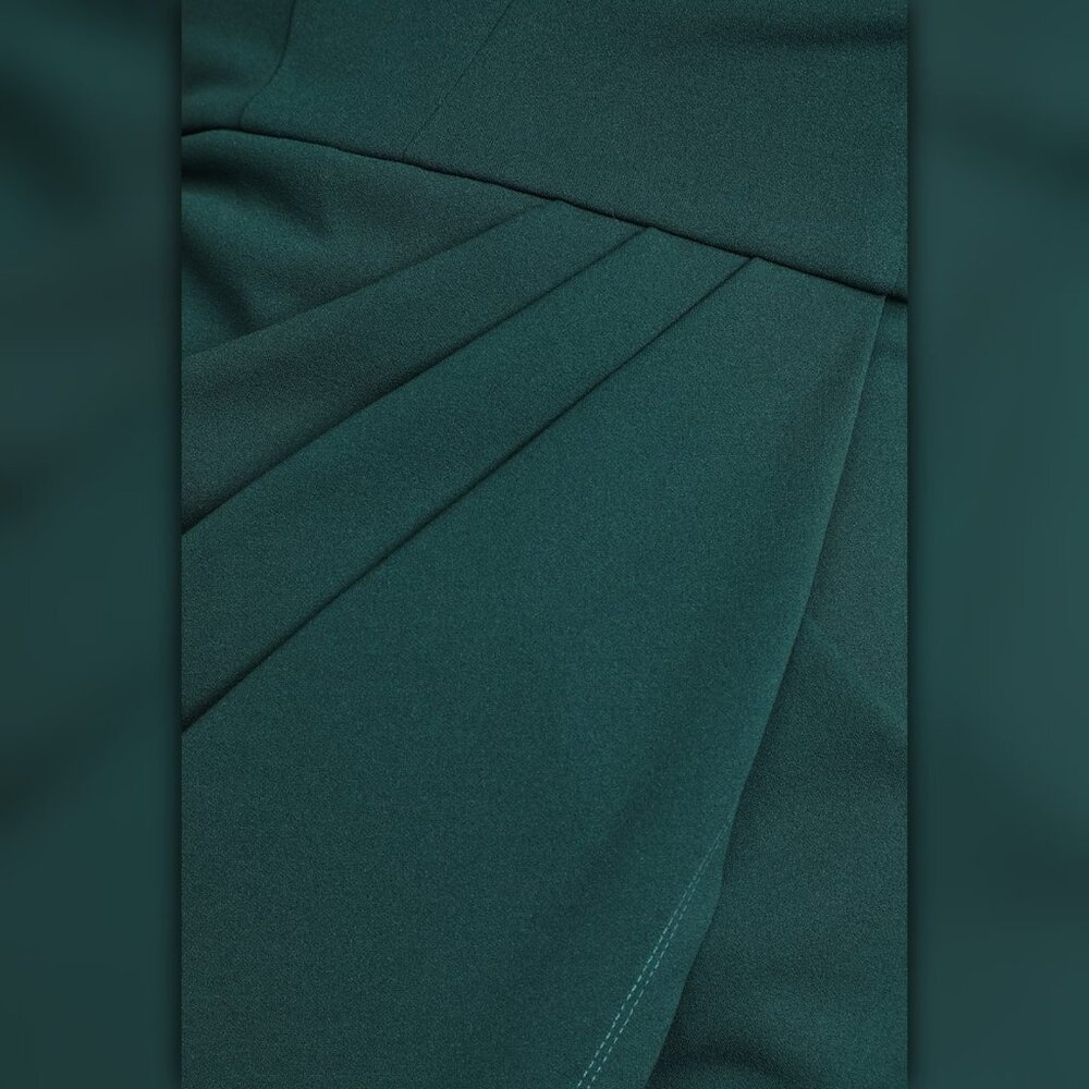 * A633 • Hunter Green One-Shoulder Cutout Asymmetrical Midi Dress - Picture 5 of 7
